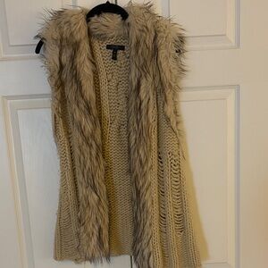 Faux Fur Trim Knit Vest